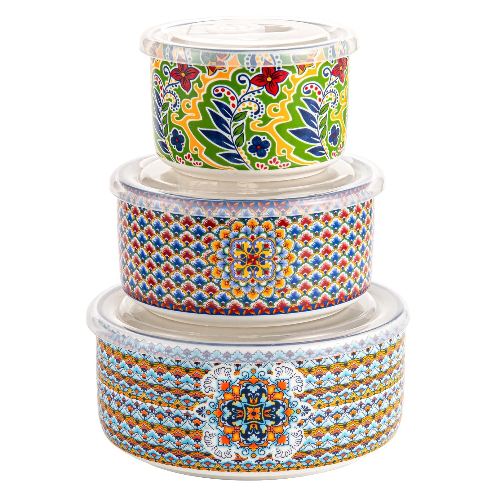 Serving Bowls with Lids Set 3 Nesting Mixing Salad Bowls Bohemian Style