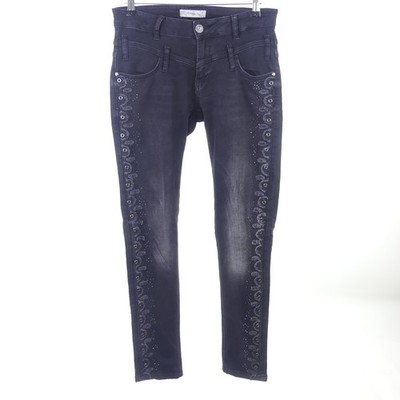 TREDY jeans slim skinny black rhinestones size 36 S