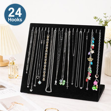 Velvet Necklace Display Stand Holder, Jewelry Chain Tray Pad Showcase Organizer
