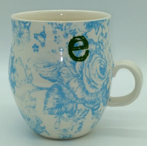 Anthropologie Homegrown  Light Blue Floral Initial Mug  "E"