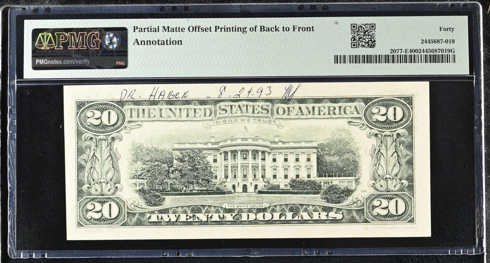 PMG40 RARE MATTE OFFSET PRINTING ERROR 1990 20$ 9467B - Image 2 of 2