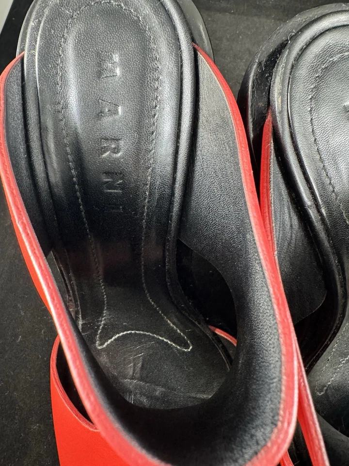 MARNI Block Heel Red Calf Leather Slip-on Size 41 - EUC - Image 3 of 4