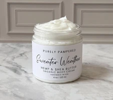 Sweater Weather Hemp Shea Butter Body Cream, Thick Organic Lotion Handmade 4 oz