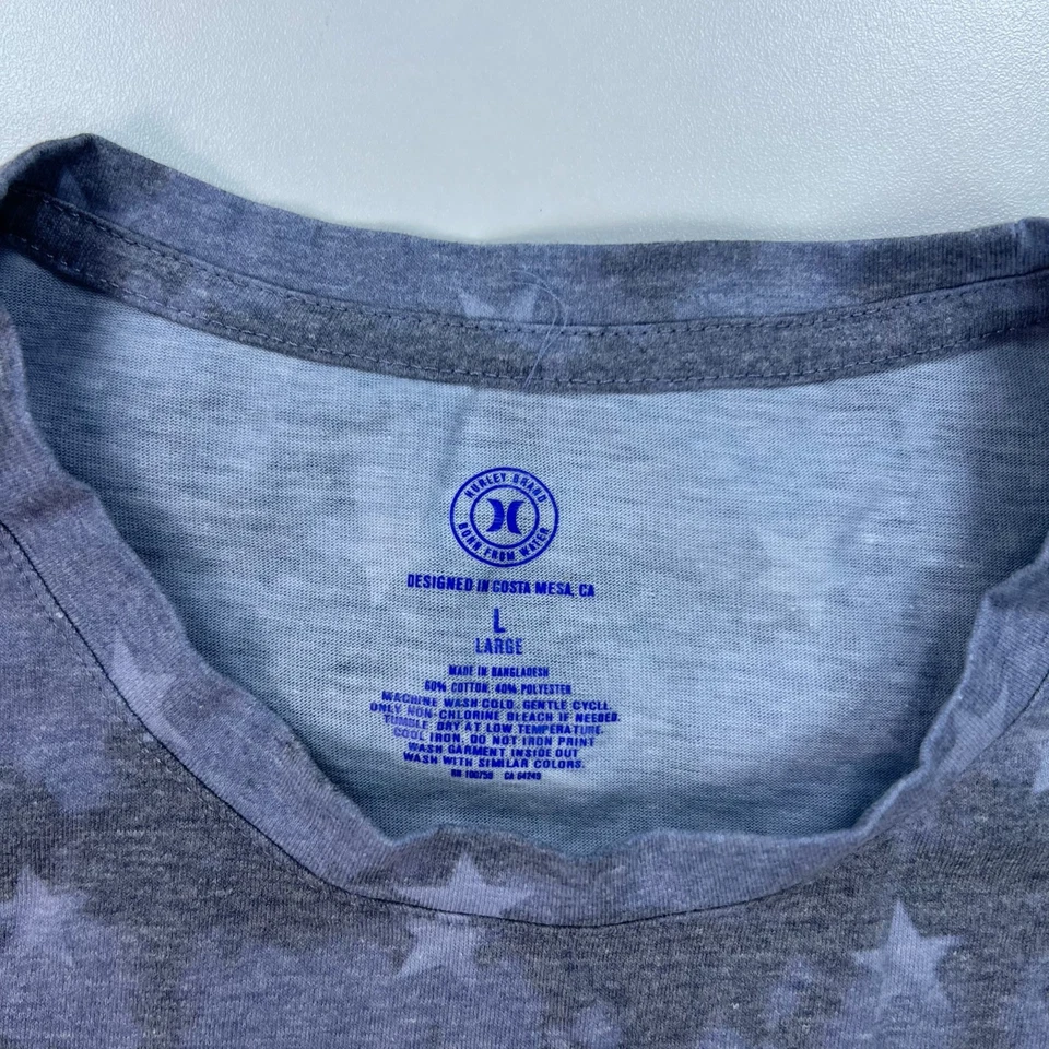 Camisa masculina Hurley grande azul estrelas geométrica gola redonda praia EUA casual - Imagem 3 de 4