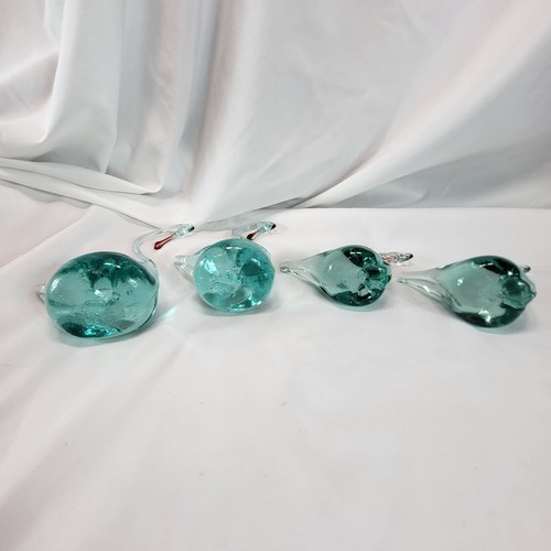 VTG Russian Hand Blown Art Glass Figurines Aqua Blue Swans Red Tip Nose Set of 4 - Picture 12 of 22
