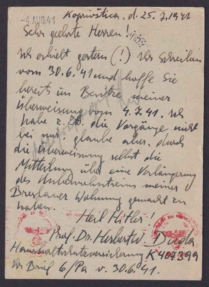 BULGARIA 1941, Postal de Koprivshtitsa a Alemania, Prof. H. W. Duda Foto 3 de 3