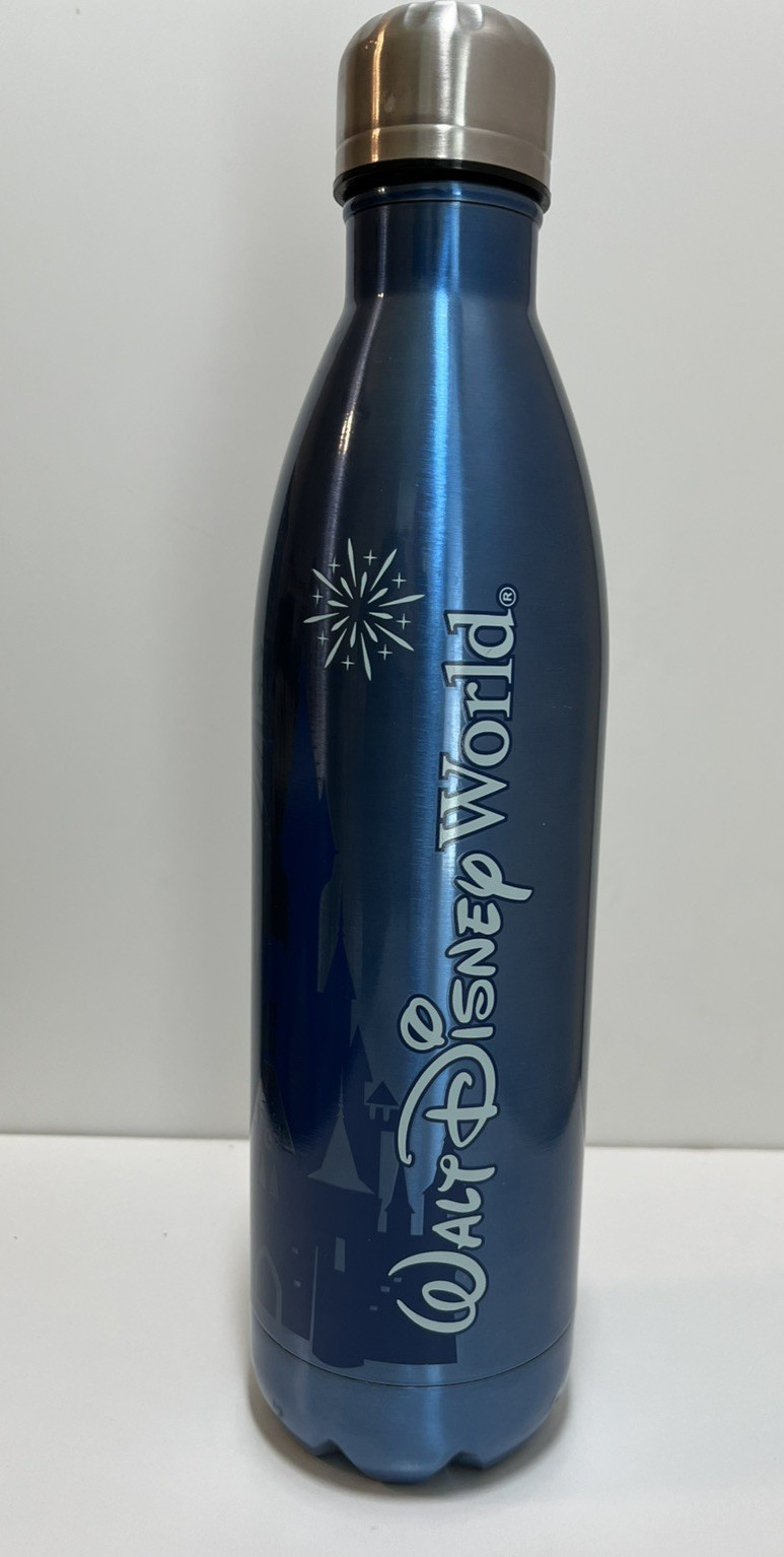 Walt Disney World Blue Metal Water Bottle 25.5 Oz 750 ML Fireworks Over Castle