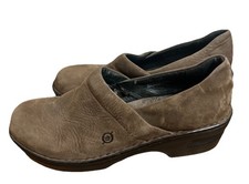 Born Slip On Clogs Mules Wedge Brown Suede Leather Size 10 M/W Pre Owned