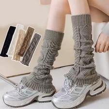 Womens Leg Warmers Crochet Knit Ribbed Knee High Winter Boot Cuffs Socks Long