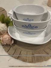 6 Pieces Of Vintage Corning Ware Blue Cornflower Pattern. On Anniversary Piece