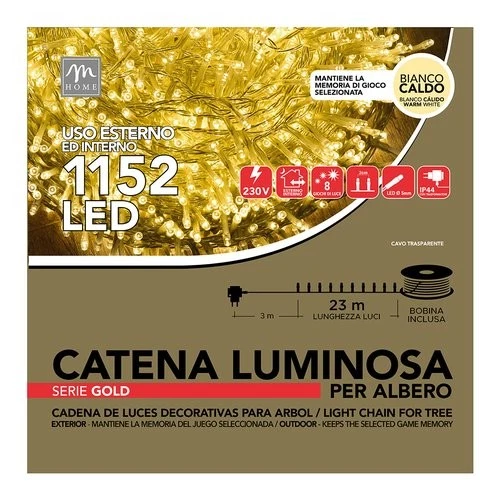 Mercury Filo Trasparente 1152 luci - LED Bianco caldo (23 + 3 mt) 8 Giochi di