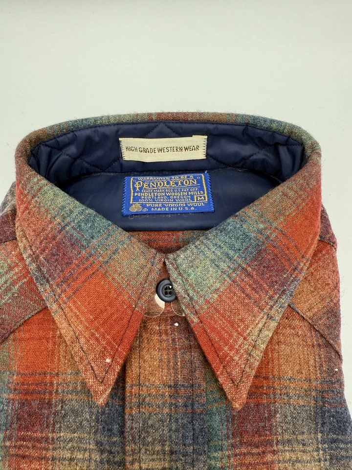 VTG Pendleton High Grade Western Wear Pearl Snap Wool Plaid Shirt M Flannel New - Image 4 of 4