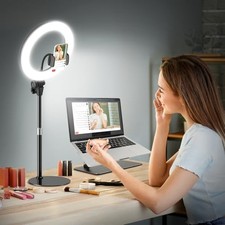 10'' Desk Ring Light with Stand Zoom Lighting with Phone Holder 10inch Black