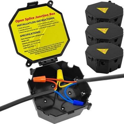 Black Open Splice Junction Box (3 Pack), Electrical Splice Box Wire Junction ...