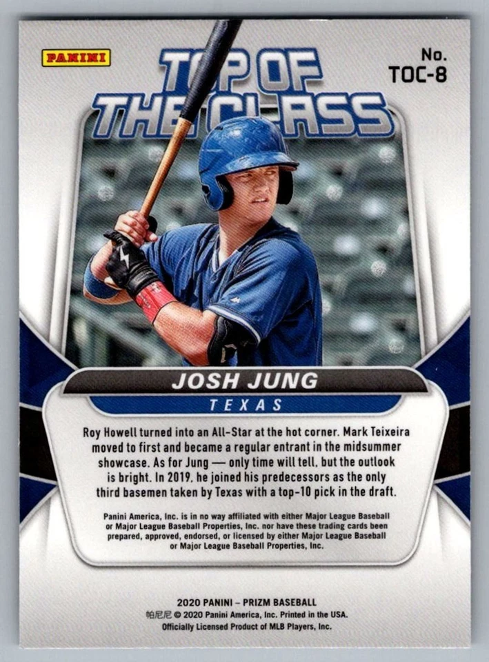 2020 Panini Prizm Top of The Class Josh Jung Texas Rangers #TOC-8 - Image 2 of 2
