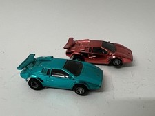 PAIR TYCO 1993 Lamborghini Countach CHROME BLUE  MAROONISH SLOT CAR RACING HO