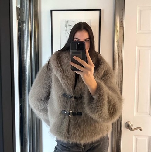 ZARA SHORT FAUX FUR COAT BROWN TAUPE NEW FW24/25 SIZE L REF. 5854/221 - Picture 15 of 15