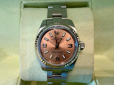 Rolex Oyster Perpetual Pink Dial Fluted Bezel Steel Bracelet Auto Box Papers