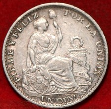 1897 Peru 1 Dinero Silver Foreign Coin