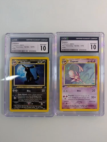 Pokémon Neo Discovery 1st Edition Espeon &  Umbreon 1/75  13/75 CGC 10 Gem Mint