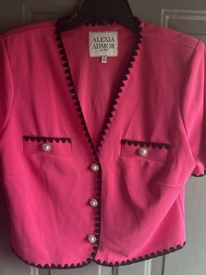 Alexia Admit Women's Size 14 Pink Short Sleeved Button Up Blouse Top V Neck