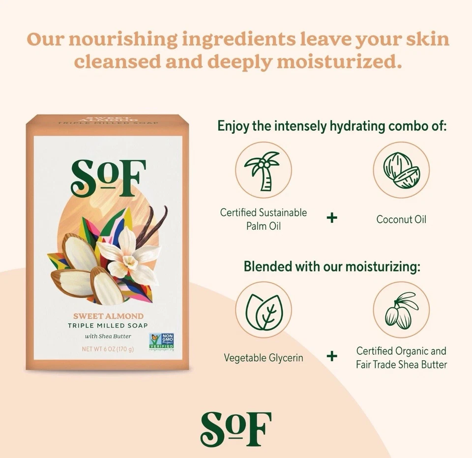 SOF Triple Milled Soap Bar Sweet Almond -- 6 oz   4 pack - Image 3 of 3