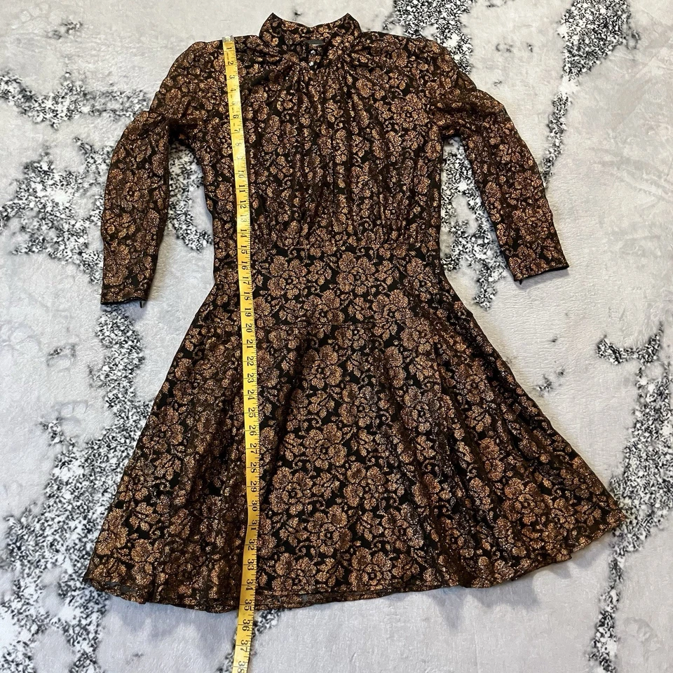 Vestido Just Cavalli para mujer talla 6 floral negro dorado metálico encaje cuello falso Foto 3 de 4