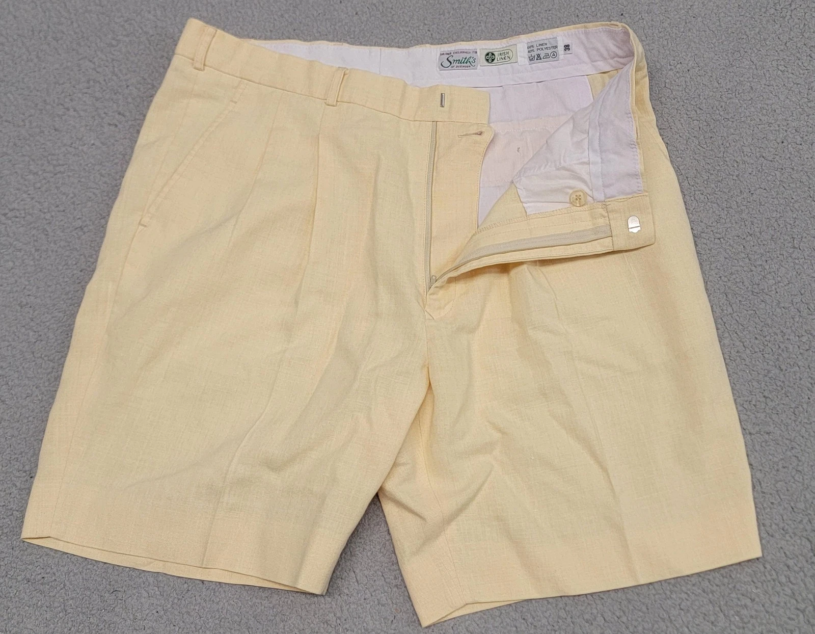 Smith's of Bermuda Shorts Mens 38 Yellow Irish Linen Blend Pleated Dress Classic