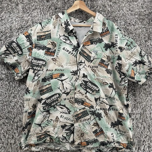 Columbia PFG Fishing Shirt Mens 2XL Deep Sea Aloha Florida Marlin Short Sleeve - Picture 3 of 14