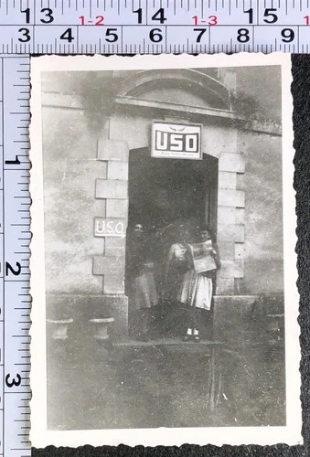 WW2 Era Military BW Photo Snapshot USO Building Near Saint-Lo France