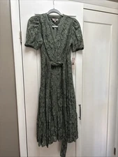 Nanette Lepore Midi Dress. Size 6. Prairie Sage Color. Floral Lace Overlay. NWT