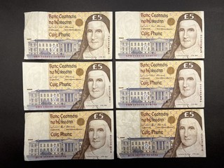 Central Bank Of Ireland £5 Pounds / Punt Vintage Banknote Set (6) LOT: 2308 013