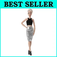 Fully Posable Doll in Black Crop Top & Metallic Skirt