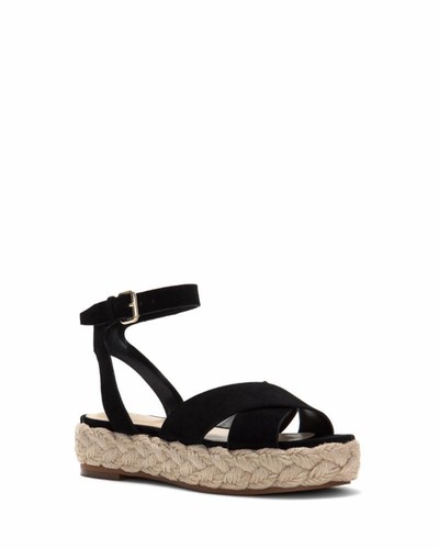 Vince Camuto Delindan Black Suede Wedge Ankle Strap Flatform Espadrille Sandal - Picture 1 of 3