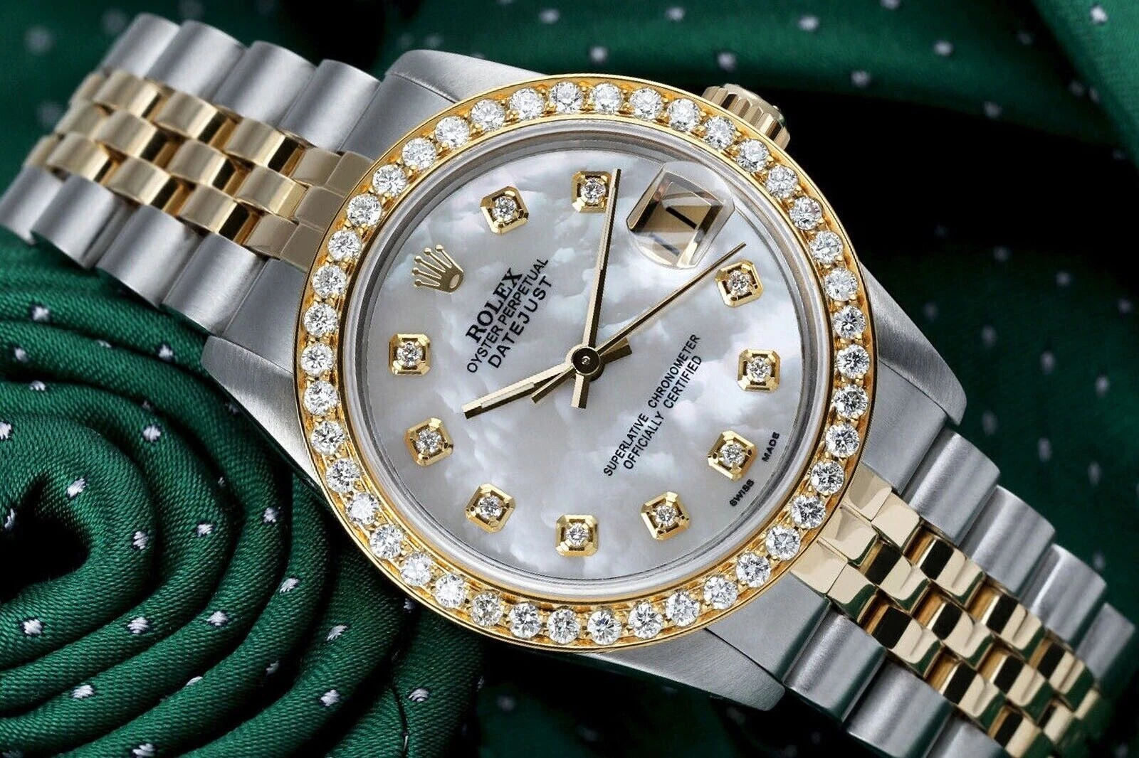 Rolex — Rolex Datejust 31 mm White Mother of Pearl Dial with Diamonds Two Tone Watch
