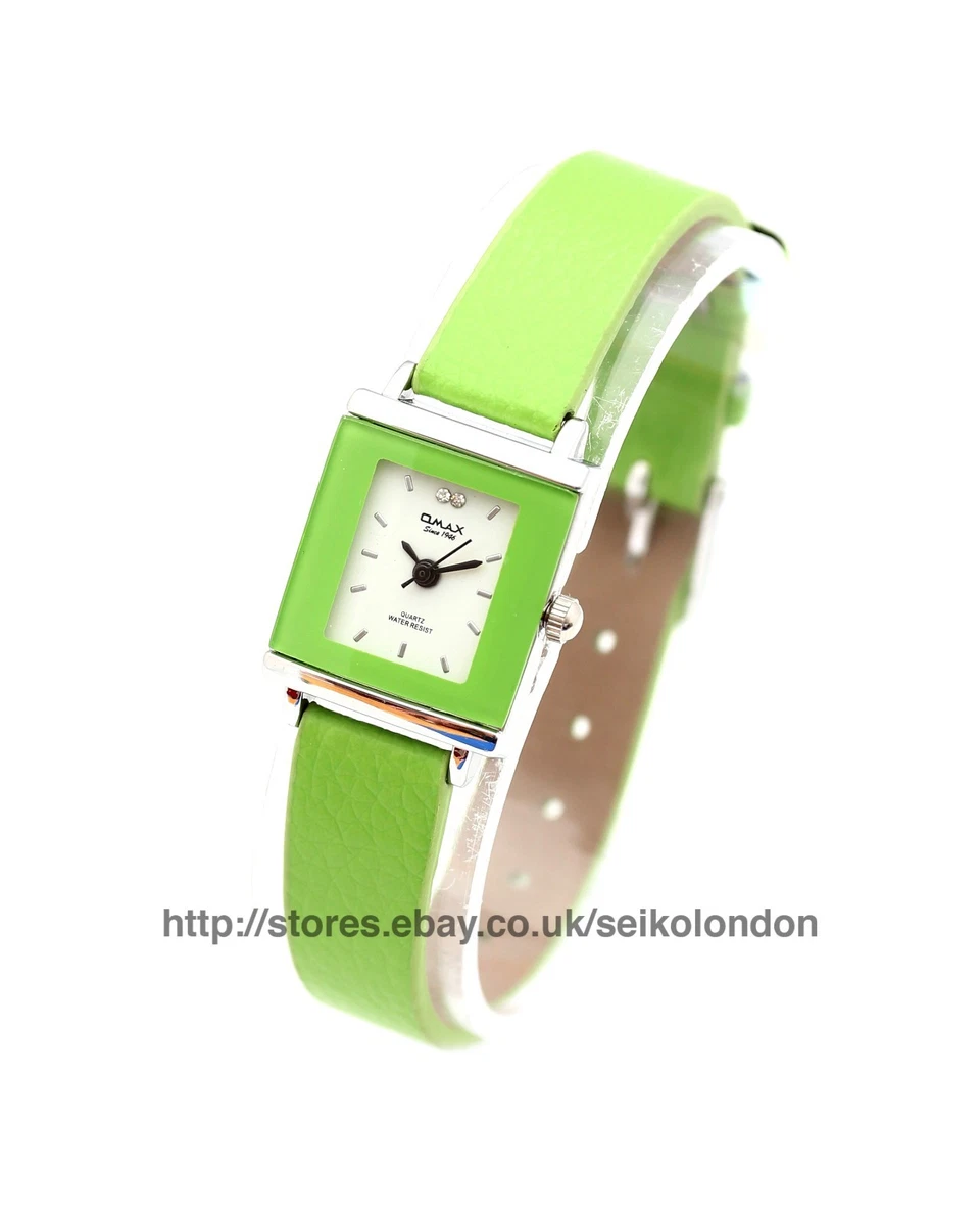 Omax Ladies Watch White Dial Green Strap Silver Seiko Movt
