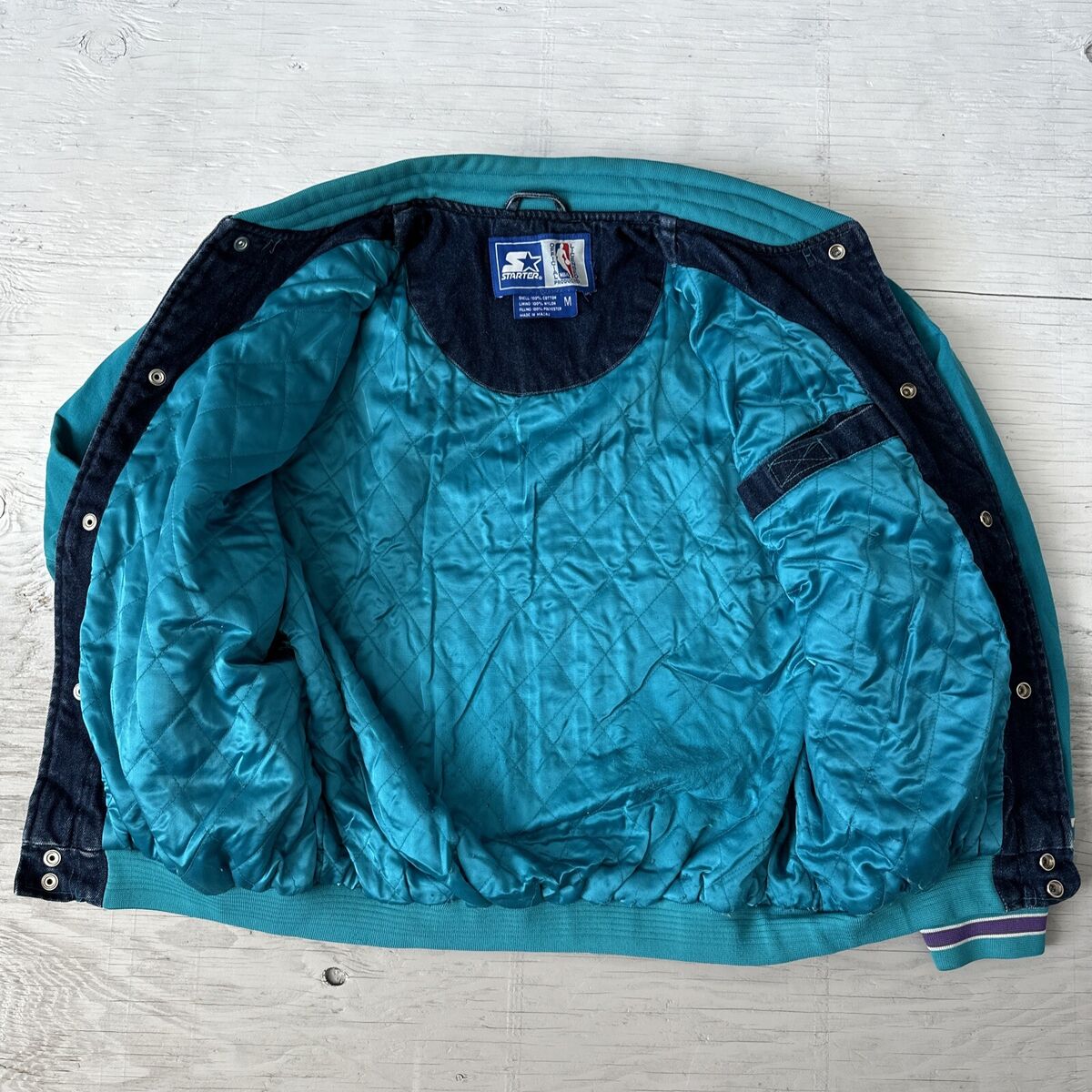 Vintage 90s Rare NBA Charlotte Hornets Starter Denim Varsity Vintage 90s Rare NBA Charlotte Hornets Starter Denim Varsity