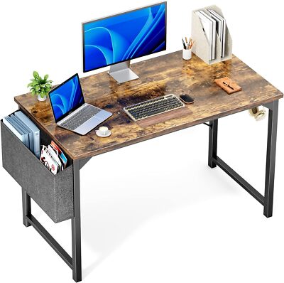 47'' Brown Home Office Computer Desk w/ Storage and Hooks Wood Writing Study Desk