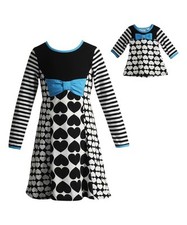 Girl 4-14 and 18" Doll Matching Teal Black Heart Dress Outfit ft American Girl