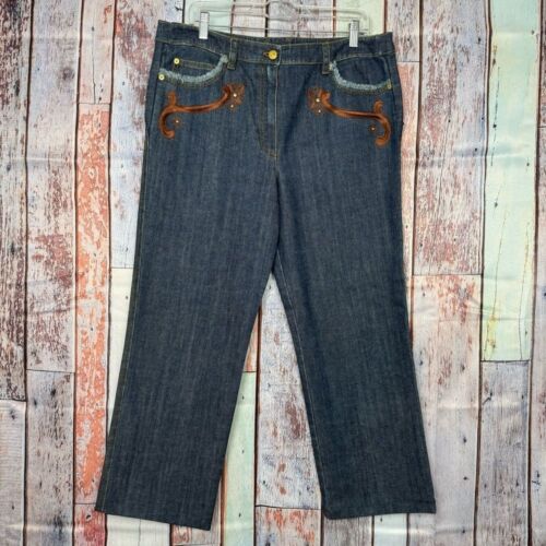 St. John Sport Womens Size 10 Flare Bootcut High Rise Denim Jeans Embroidered