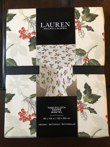 🎄Ralph Lauren Tablecloth ⚪️🔴 Holly and Berries ⚪️🔴 60 X 104" Oblong - Picture 2 of 2
