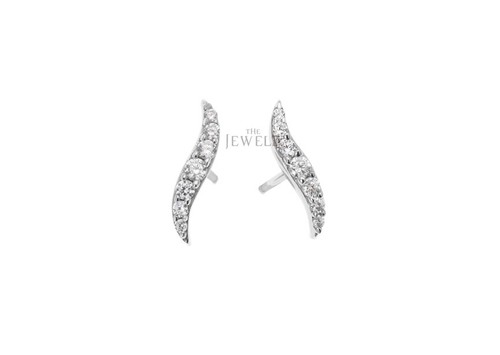 14K Gold 0.17 CT VS/F-G Diamond 10 mm Wave Earrings Handmade - The Jewelz - Picture 3 of 3