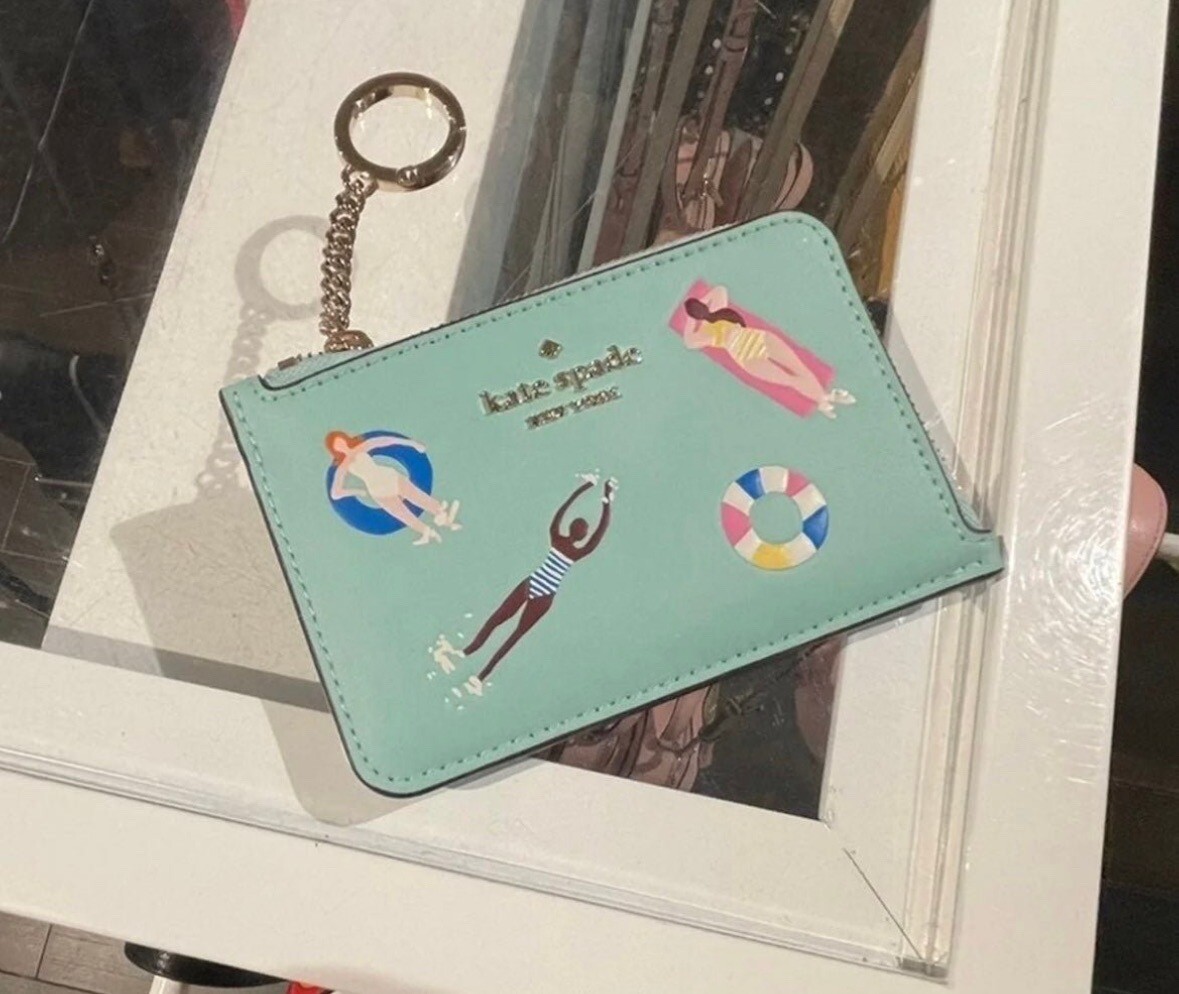 Kate Spade Medium L-Zip Card Holder Splash Pool Float K7200
