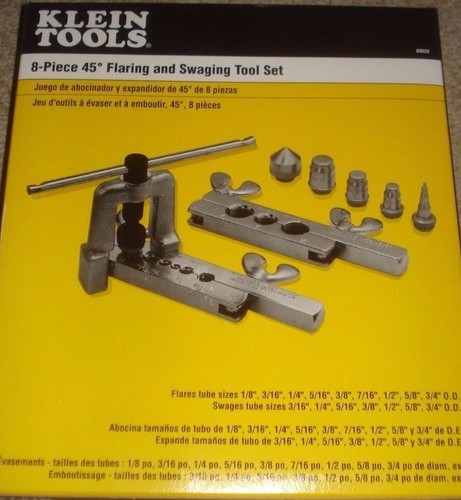 "SPECIAL" KLEIN TOOLS 8 PC NO.89020 FLARING + SWAGING TOOL SET W/ CASE USA MADE  - Afbeelding 1 van 11