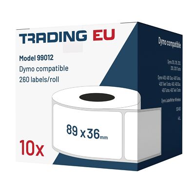 10x Label kompat. zu Dymo 99012 36 x 89 mm 260 Label Etiketten pro Rolle