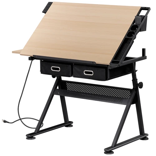 Adjustable Drafting Table and Stool Set with Outlet and Storage Drawers 3 Colors - Picture 6 of 26