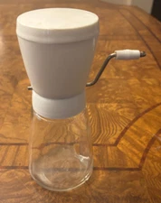 Vintage Gemco Clear Glass w/White Top Nut Grinder Chopper