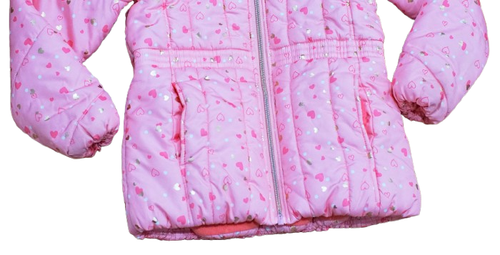 Rothschild Puffer Jacket Coat Pink Shiny Hearts Faux Fur Hood Girls Size 10/12 - Picture 3 of 6