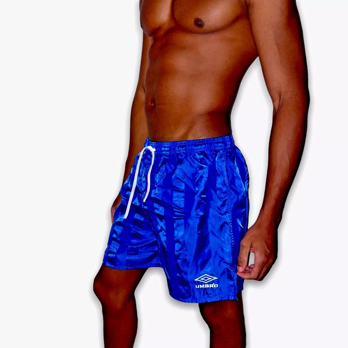 Vintage 90s Umbro Stripes Soccer Shorts Nylon Satin Silky Blue