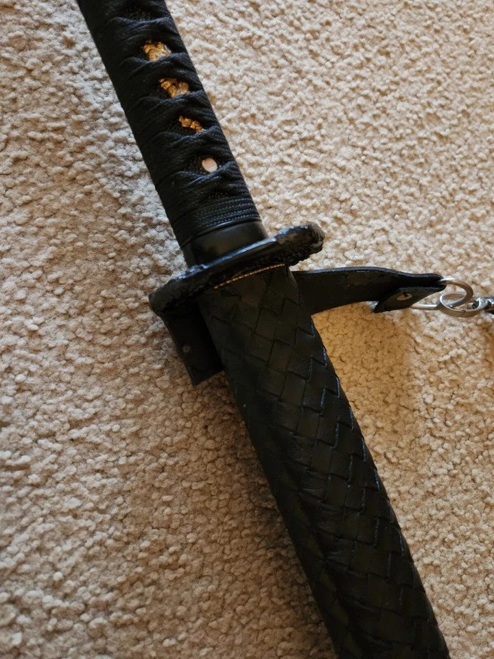Katana Espada Cuero Con Correa 1060 Acero al Carbono 1 Correa Rasgada Foto 3 de 4
